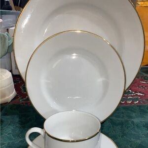 Pier One Monno Bangladesh 4pc Dinner Place Setting Hand- Painted Gold Trim HTF